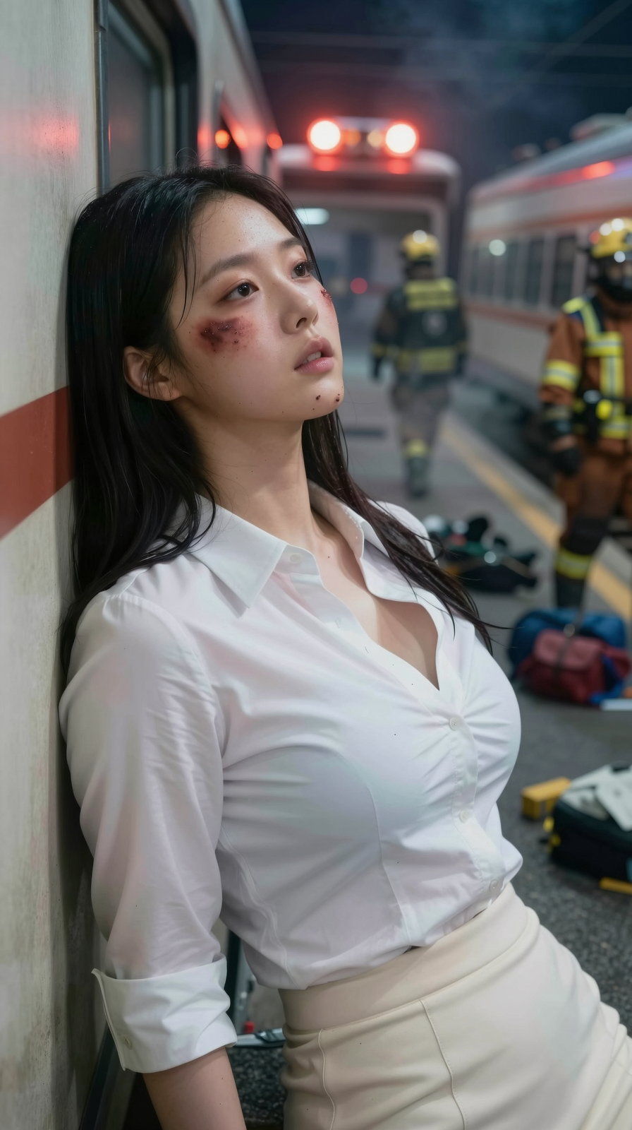 【AIぶっかけ動画】列車事故に遭遇し放心状態の美女にとりあえず顔射したい