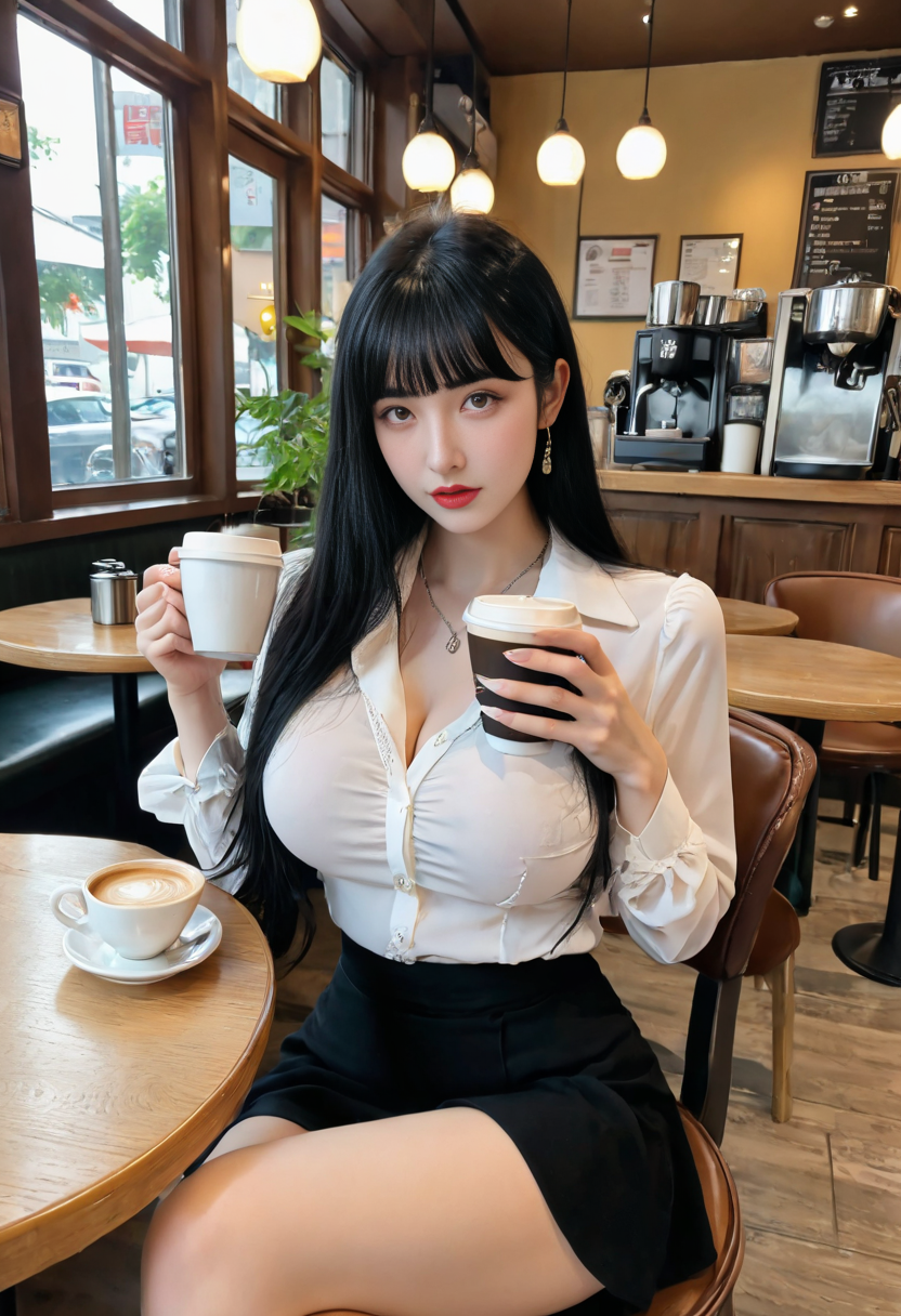 AI生成エロビデオ!韓国系爆乳JDがオープンカフェで即尺パイズリ生ハメAIエロ動画カフェセックス