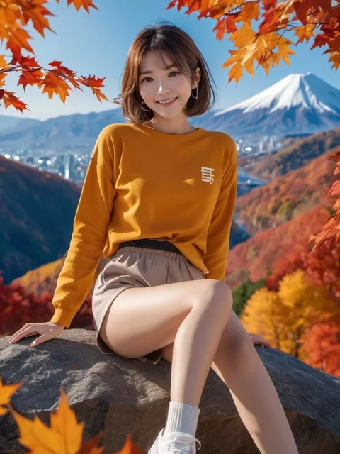 SDXL 秋の装いミニスカ足フェチお姉さん画像