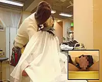 誘惑美容室｜長身痩せのセクシー巨乳な小悪魔美容師さんがお客のズボンに手を突っ込み肉棒握って凄テクで手コキでイカせてしまう… 