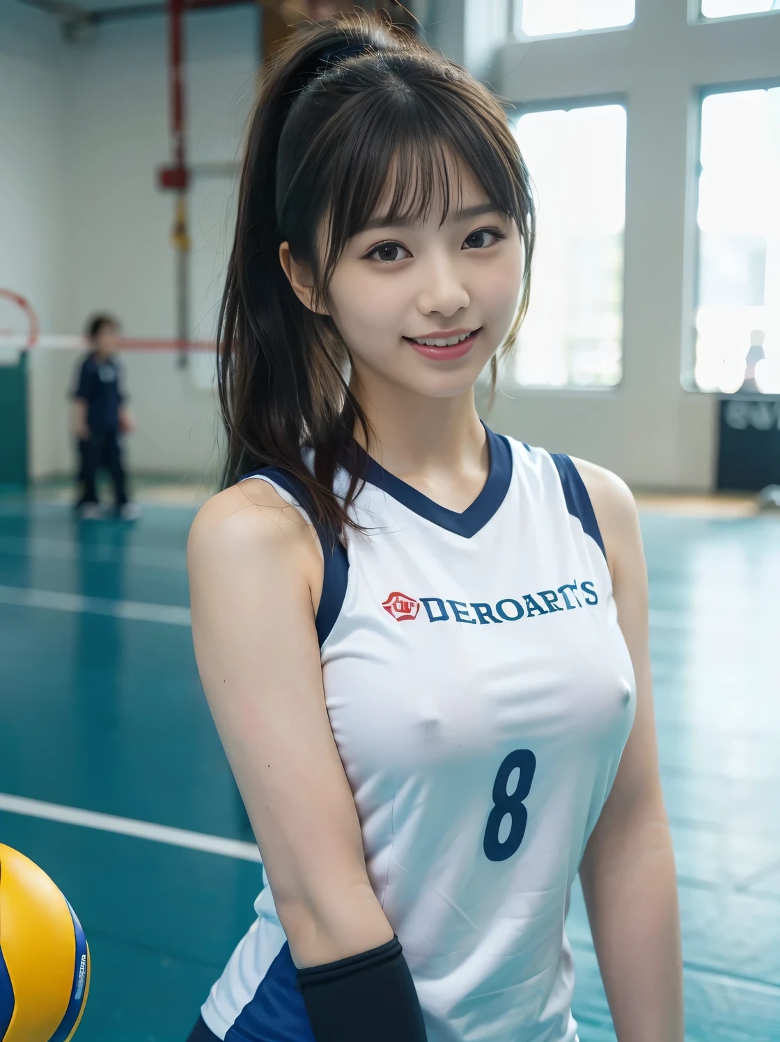 ノーブラでユニフォームの上から乳首丸わかりなバレーボール女子の画像