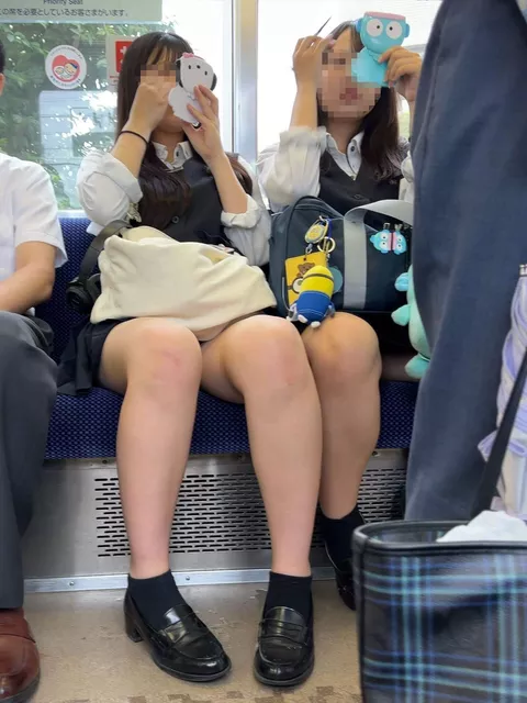 【画像】対面か正面で悩む電車内でちょこんと座る制服ＪＫちゃん