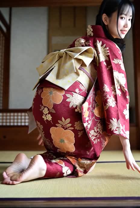 【AIえち動画】浴衣美女が座りなおすと。。