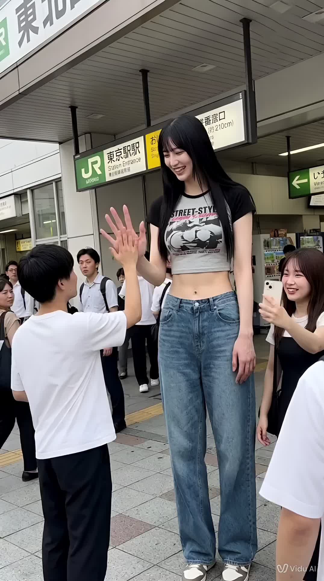 【AIえち動画】街中で高身長女子に愛撫でされる男