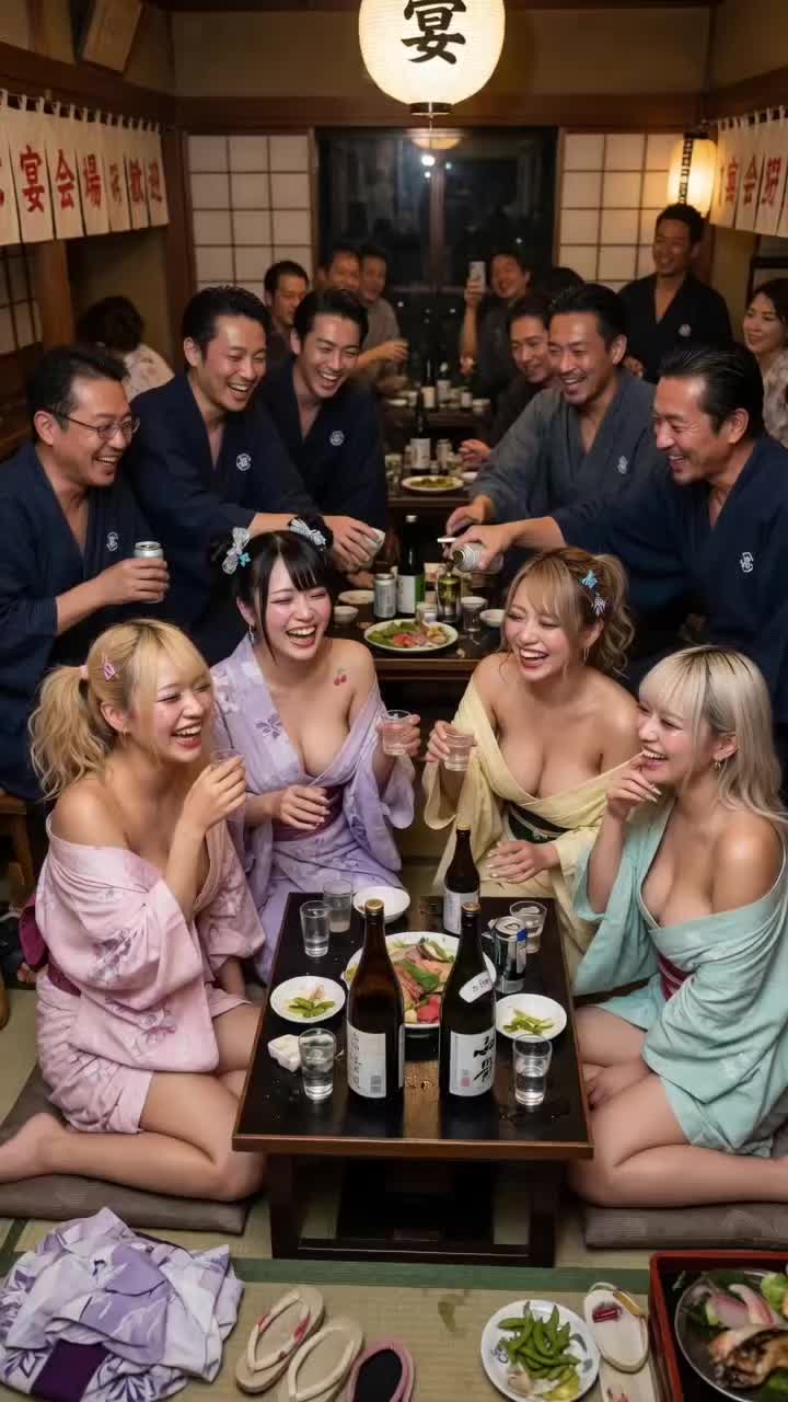 【AIえち動画】【長尺動画】温泉旅館でギャル達の中出し大乱交①