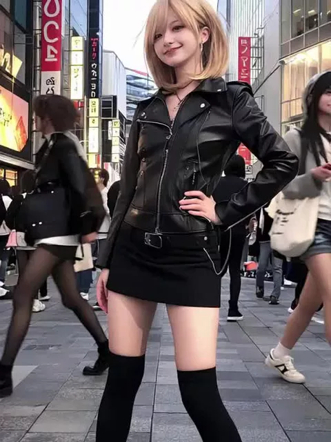 【AIえち動画】露出ギャルのライダースジャケットの下は裸????