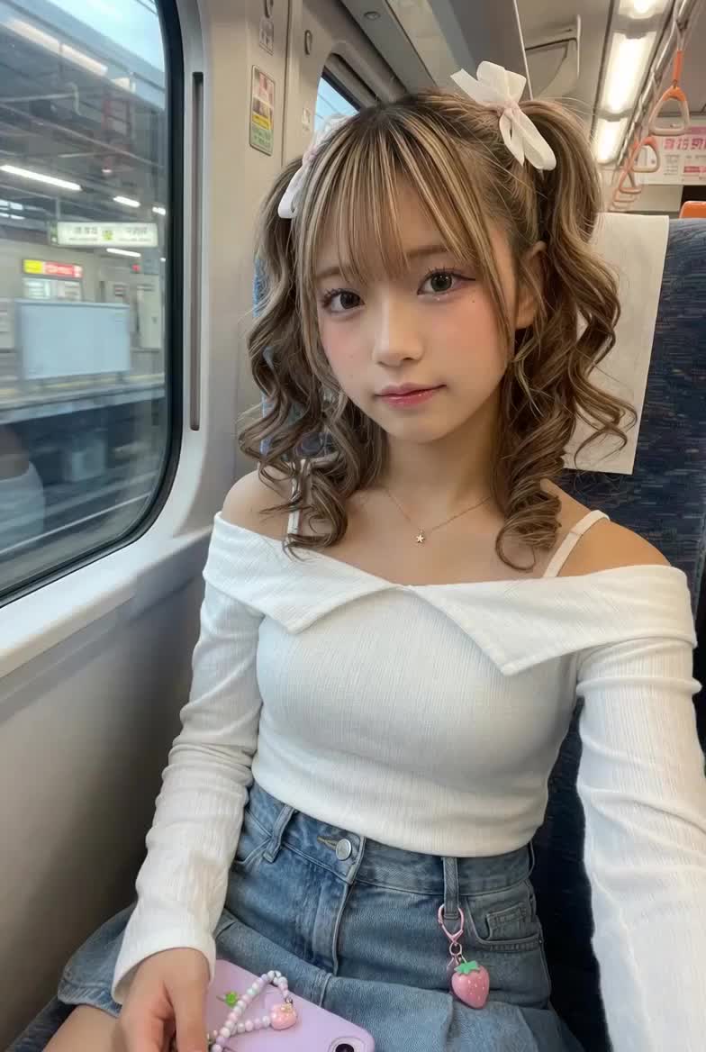 【AIえち動画】電車の中でギャル？と…