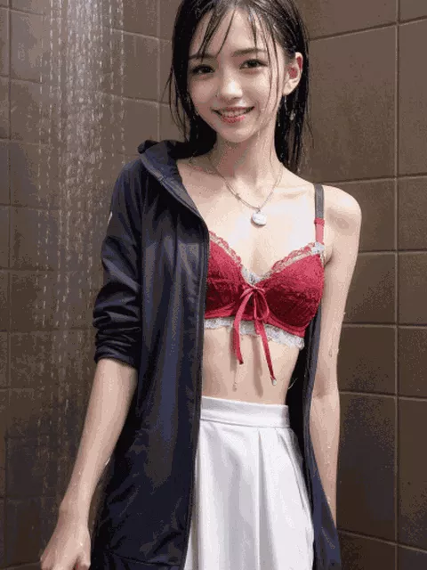 びしょびしょに濡れた制服のJK風AI美少女