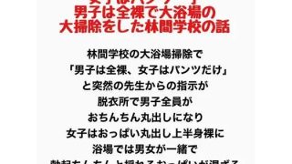 【エロ同人】女子はパンツ一丁、男子は全裸で大浴場の大掃除をした林間学校の話