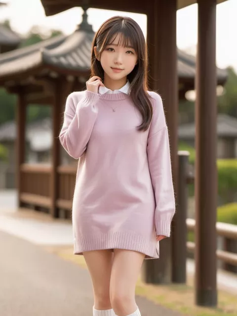 ミニスカ・ショーパン画像まとめ その56（丈長セーター編）