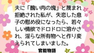 【エロ同人】夫に「醜い肉の塊」と蔑まれ拒絶された私が、失恋した息子の慰め役になったら、…