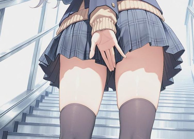 【画像】階段でスカート押さえてるJ Kってなんなの？？？よけい工ロくね？？？