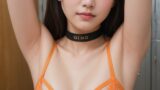 【AI腋フェチ画像】バス停とオレンジ、過ぎ行く時と抗う色彩