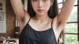 【AI腋毛画像】カフェで腋毛を見せるAI美女画像