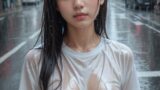 【AIイラスト】雨降る街で乳首が透けるAI2次元イラスト