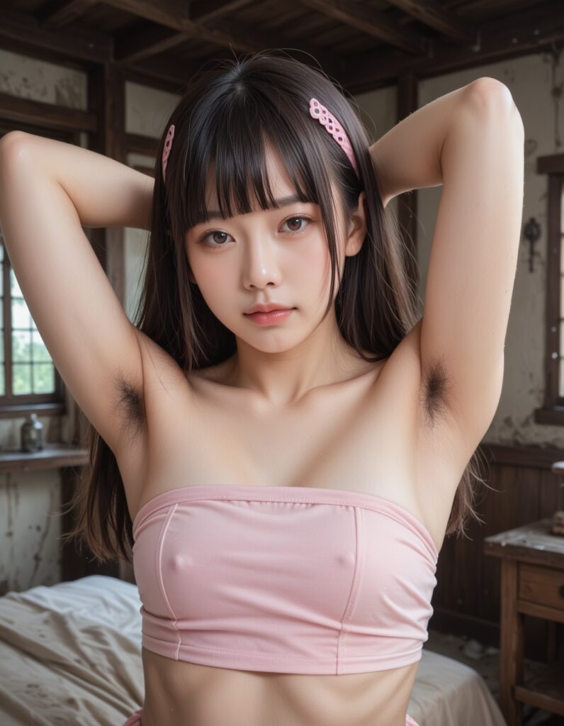【AI腋毛画像】ピンクのドレスで腋毛を見せるAI美女