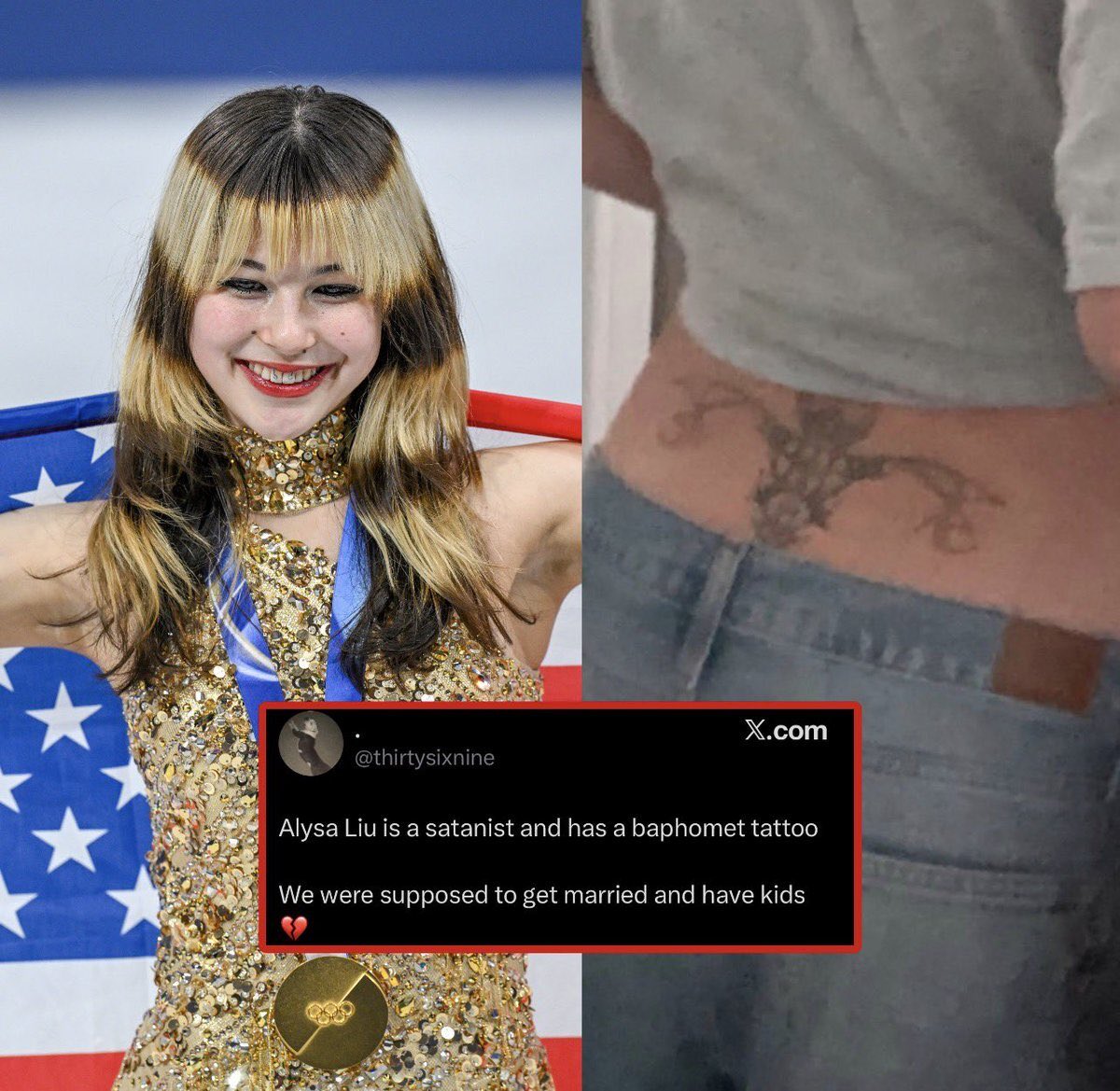 なぜオカルトの象徴「バフォメット」が腰に？　フィギュア金の米女子リウのタトゥーが物議