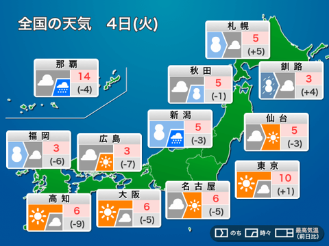 【札幌天気】2月4日最新情報｜雪と寒さに注意！風雪・雷・着雪注意報発令中！