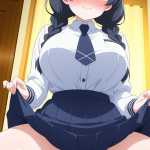 【エロ画像】緑髪ツインおさげ巨乳×くぱぁ・大開脚_AI_アニメエロ画像