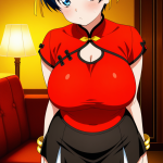【エロ画像】青髪ツーブロック巨乳×ニーソ・絶対領域_AI_アニメエロ画像