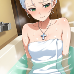 【エロ画像】白髪ポニーテール細身×お風呂・入浴_AI_アニメエロ画像