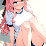 【エロ画像】ピンク髪ハーフアップ巨乳×体操服・ブルマ_AI_アニメエロ画像