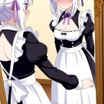 【エロ画像】白髪お団子巨乳スレンダー×鏡越し_AI_アニメエロ画像