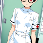 【エロ画像】黒髪刈り上げショート貧乳×ナース服_AI_アニメエロ画像
