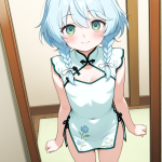 【エロ画像】水色三つ編みロリ体型×鏡越し_AI_アニメエロ画像