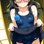 【エロ画像】黒青グラデーションウェーブロン×くぱぁ・大開脚_AI_アニメエロ画像