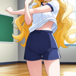 【エロ画像】金ピンクウェーブロング細身×体操服・ブルマ_AI_アニメエロ画像