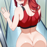 【エロ画像】赤髪ロングストレート巨乳×ガラスお尻押し付け_AI_アニメエロ画像