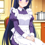 【エロ画像】青髪ロング高身長スレンダー×メイド服_AI_アニメエロ画像