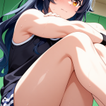 【エロ画像】グラデーション青髪ウェーブロン×体操服・ブルマ_AI_アニメエロ画像