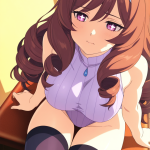 【エロ画像】茶髪内巻きセミロング筋肉質×ニーソ・絶対領域_AI_アニメエロ画像