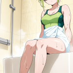 【エロ画像】ライム色お団子スポーティー×お風呂・入浴_AI_アニメエロ画像