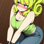 【エロ画像】ライム色ハイポニーテールグラマ×手縛り・拘束_AI_アニメエロ画像