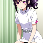 【エロ画像】紫髪ハイポニー貧乳長身×ナース服_AI_アニメエロ画像