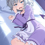 【エロ画像】グレー髪サイドテール長身貧乳×寝起き・パジャマ_AI_アニメエロ画像