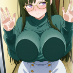 【エロ画像】緑髪ロング巨乳むっちり×ガラスおっぱい押し付け_AI_アニメエロ画像