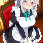 【エロ画像】銀髪ポニーテール巨乳むっちり×メイド服_AI_アニメエロ画像