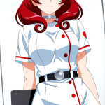 【エロ画像】赤髪内巻きセミロング細身×ナース服_AI_アニメエロ画像