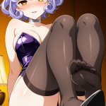 【エロ画像】黒青グラデーションショート巨乳×足コキ_AI_アニメエロ画像