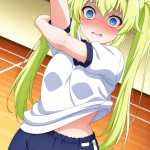【エロ画像】ライム色ツインテールグラマラス×体操服・ブルマ_AI_アニメエロ画像
