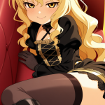 【エロ画像】金髪ウェーブロング小柄むっちり×ニーソ・絶対領域_AI_アニメエロ画像