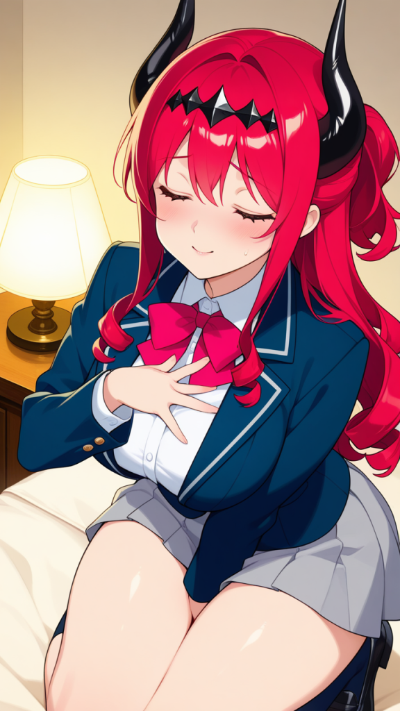 【エロ画像】赤髪ハーフアップ巨乳×オナニー・自慰_AI_アニメエロ画像