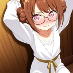 【エロ画像】茶髪お団子ヘア貧乳長身×手縛り・拘束_AI_アニメエロ画像