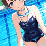 【エロ画像】茶髪刈り上げショートむっちり×スクール水着_AI_アニメエロ画像