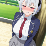 【エロ画像】銀髪ショート巨乳むっちり×野外露出_AI_アニメエロ画像