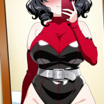 【エロ画像】黒髪セミロング丸顔×鏡越し_AI_アニメエロ画像